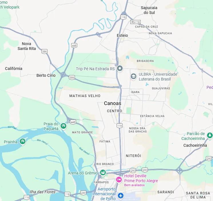 Mapa de atendimento veterinário: Canoas, Esteio, Nova Santa Rita e Porto Alegre